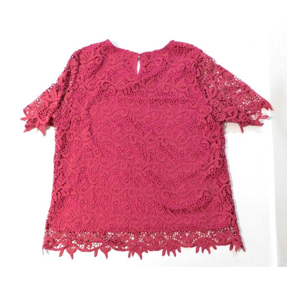Philosophy Lace Overlay Top XL Cactus Flower Dark Pink Floral Short Sleeve Lined - Picture 5 of 8